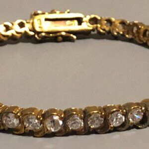 Gold over Sterling Silver Clear Stone Tennis Bracelet